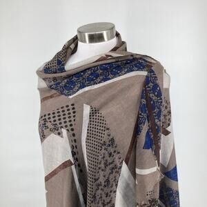 Regina Schrecker Womens Oversized Viscose Scarf Abstract Print Tans Blue New